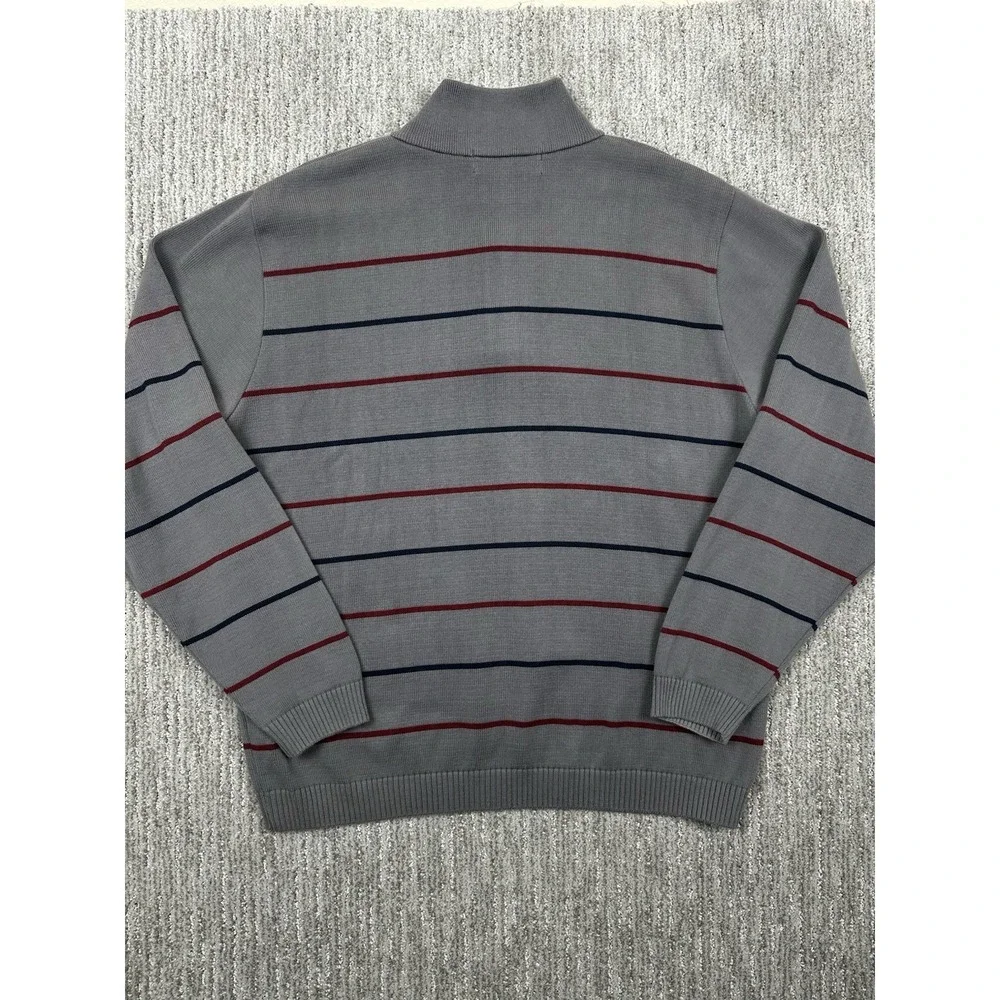 Peter Manning Sweater Mens 4X Gray Stripped 1/4 Zip Mock Neck Pullover Cotton
